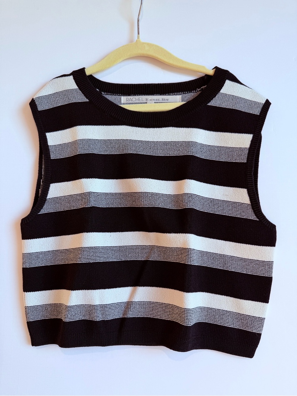 RACHEL Rachel Roy Black and White Striped Knit Tank